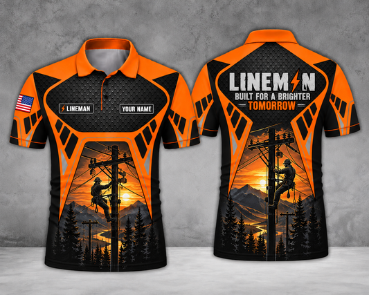Lineman Built For A Brighter Tomorrow Custom Name Polo Shirt