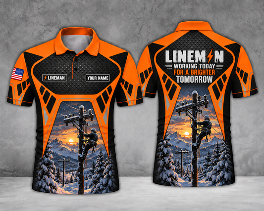 Lineman Working Today For A Brighter Tomorrow Custom Name Polo Shirt