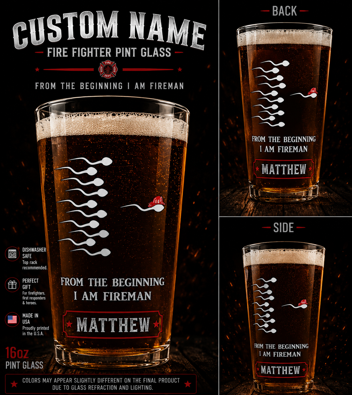 Custom Name From The Beginning I Am Fireman Pint Glass