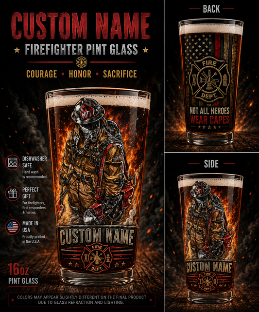 Personalized Firefighter Beer Pint Glass Fire Dept Gift