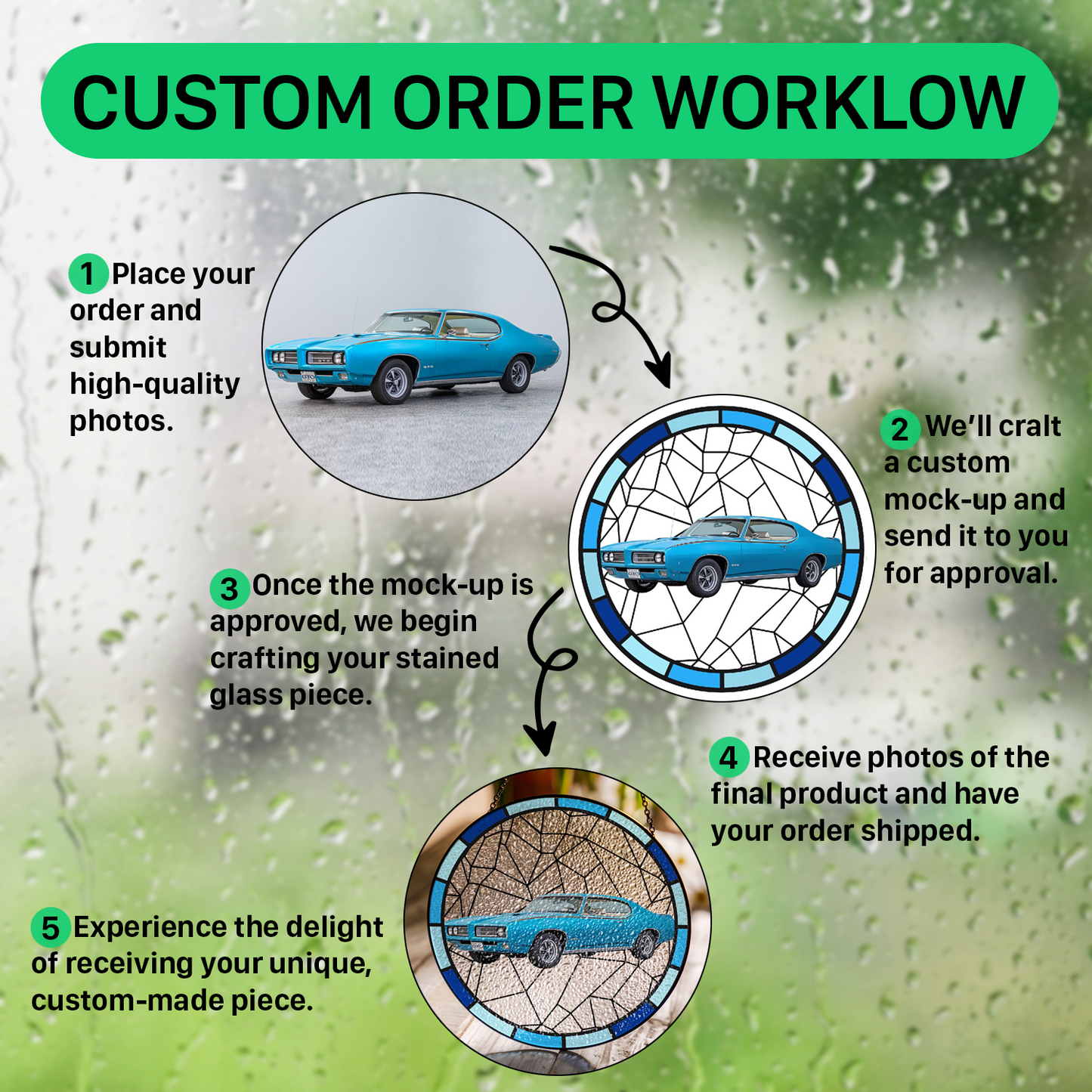 Custom 1969 Pontiac GTO Stained Glass Suncatcher for Window Hanging