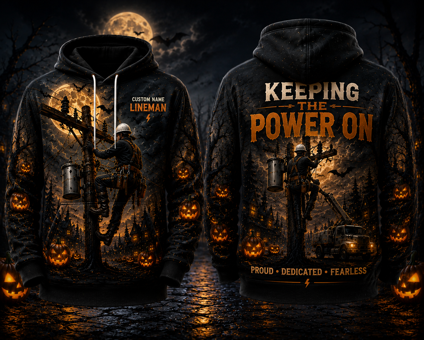 Custom Name Lineman Keeping The Power On Halloween 3D Hoodie