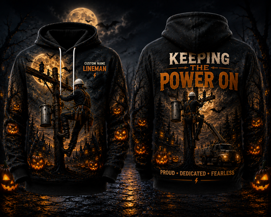 Custom Name Lineman Keeping The Power On Halloween 3D Hoodie