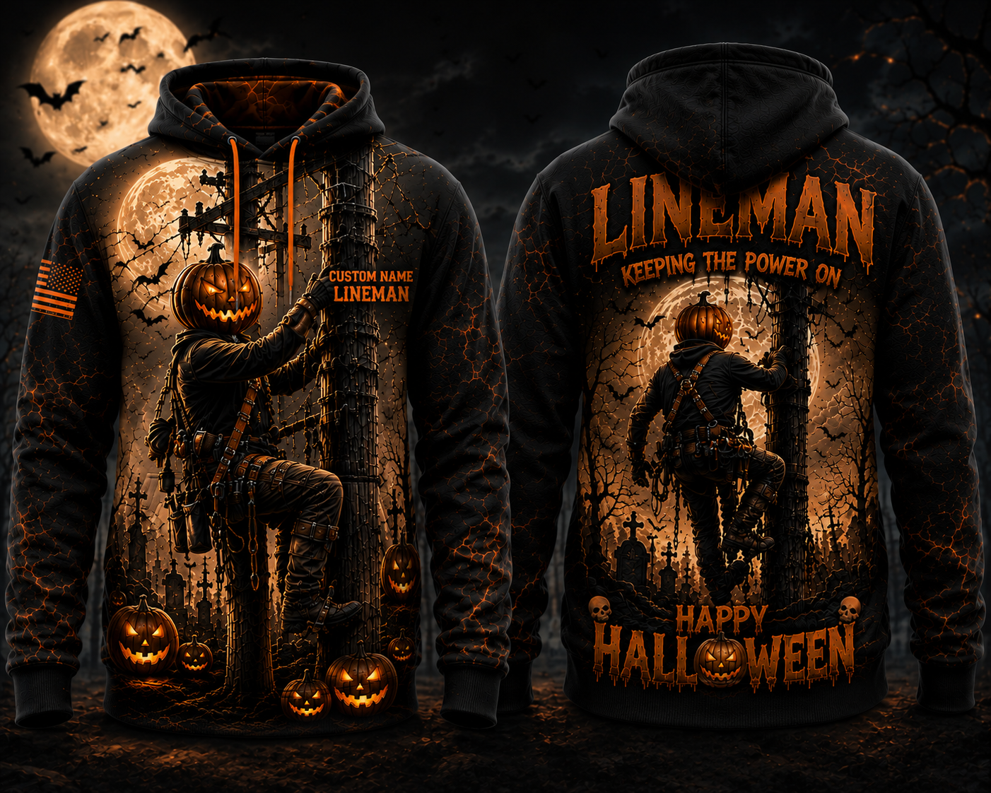 Custom Name Lineman Keeping The Power On Halloween 3D Hoodie