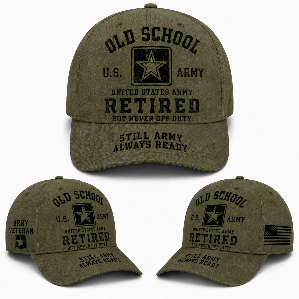 US Army Old School Retired Veteran Baseball Cap