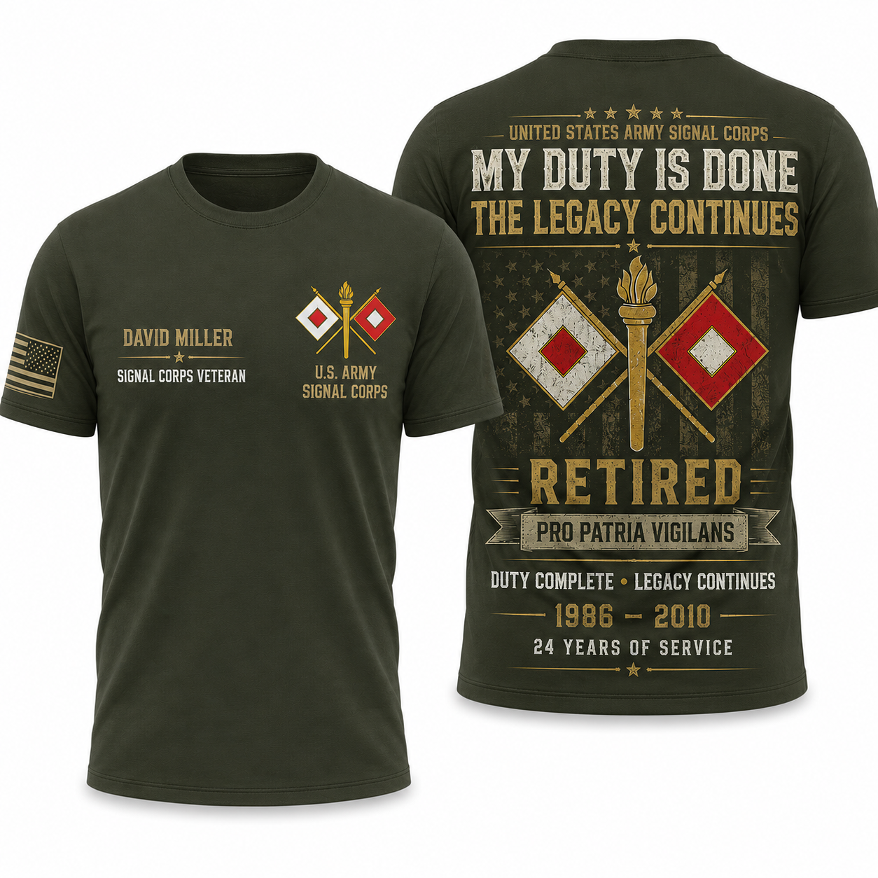 Custom Name US Army Signal Corps Retired Veteran 3D T-Shirt
