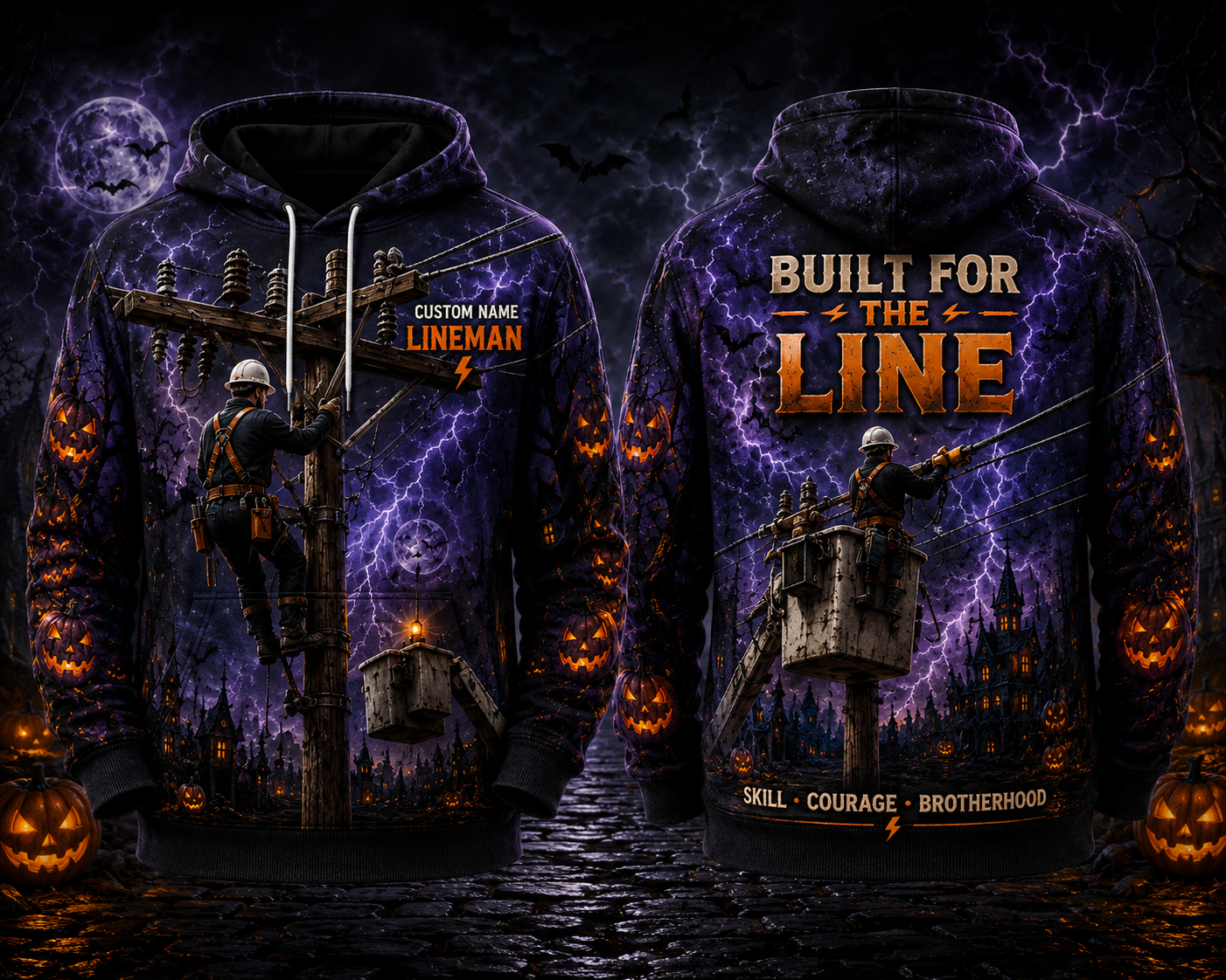 Custom Name Lineman Built For The Line Halloween 3D Hoodie