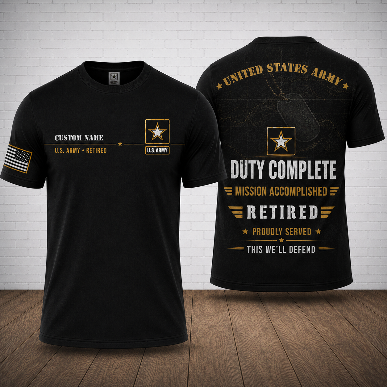 Custom Name US Army Retired Duty Complete Mission Accomplished 3D T-Shirt