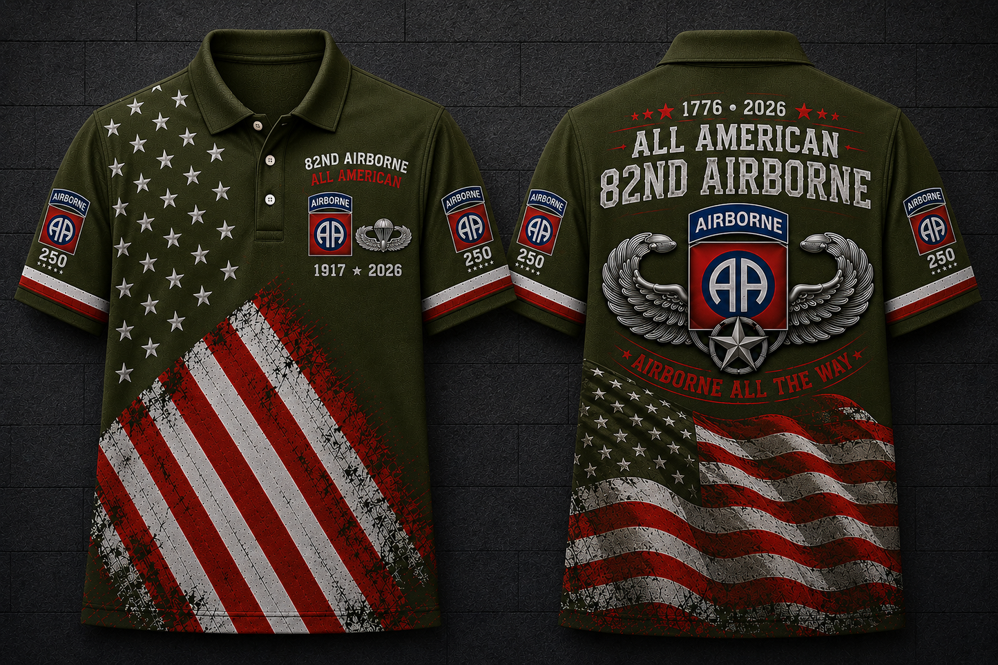 82nd Airborne All American Polo Shirt - 1776-2026 Airborne All The Way