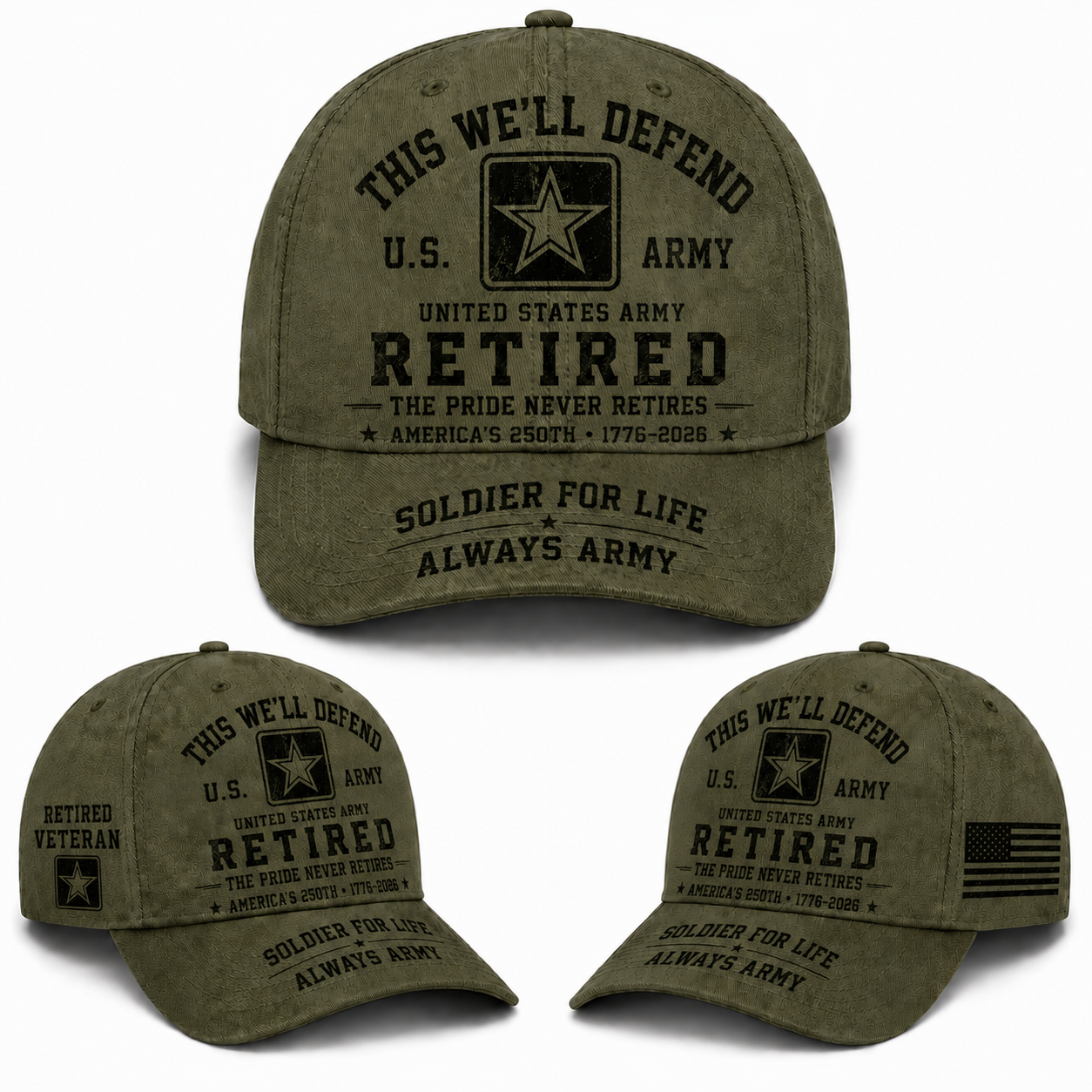 US Army This We'll Defend Retired Veteran America 250 Baseball Cap