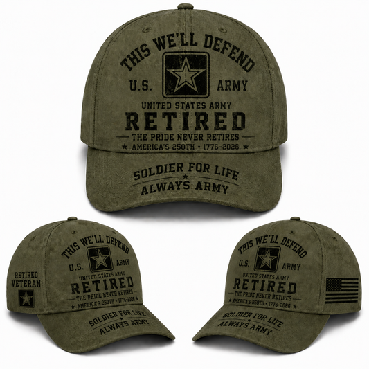 US Army This We'll Defend Retired Veteran America 250 Baseball Cap