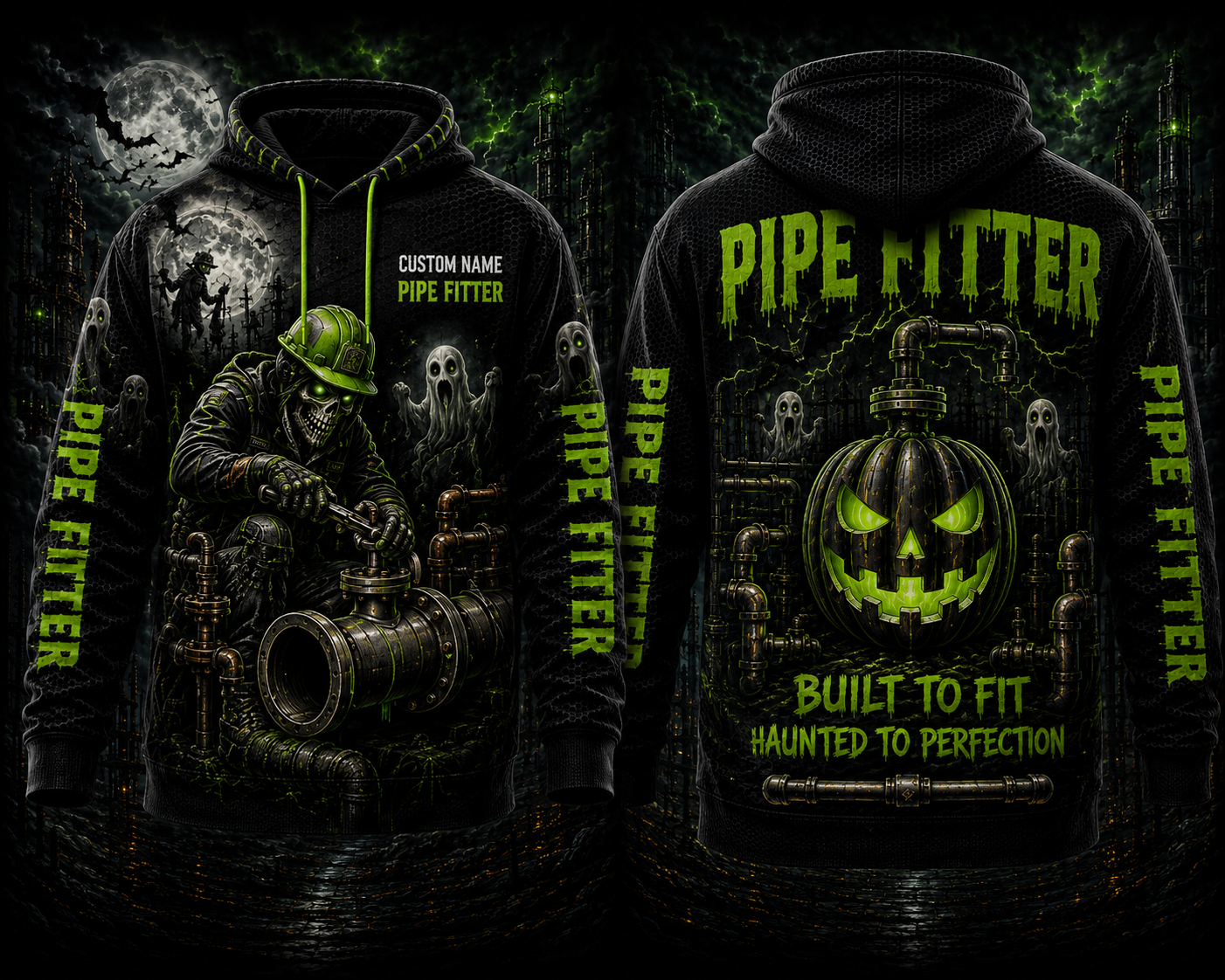 Custom Name Pipe Fitter Built To Fit Haunted To Perfection Halloween 3D Hoodie