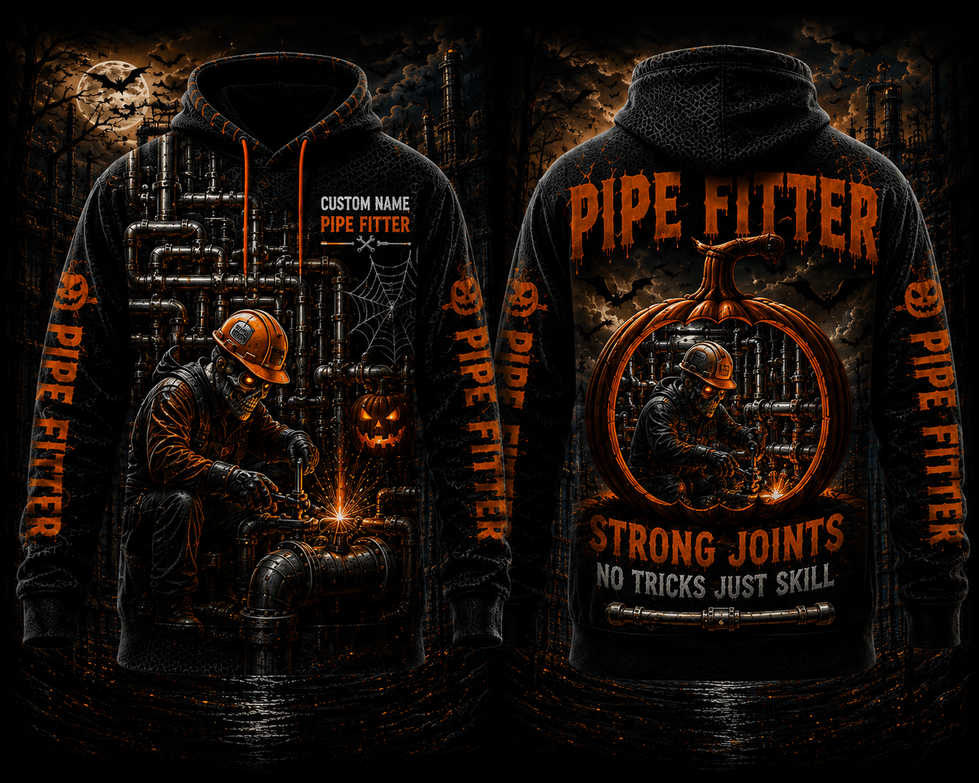 Custom Name Pipe Fitter Strong Joints No Tricks Just Skill Halloween 3D Hoodie