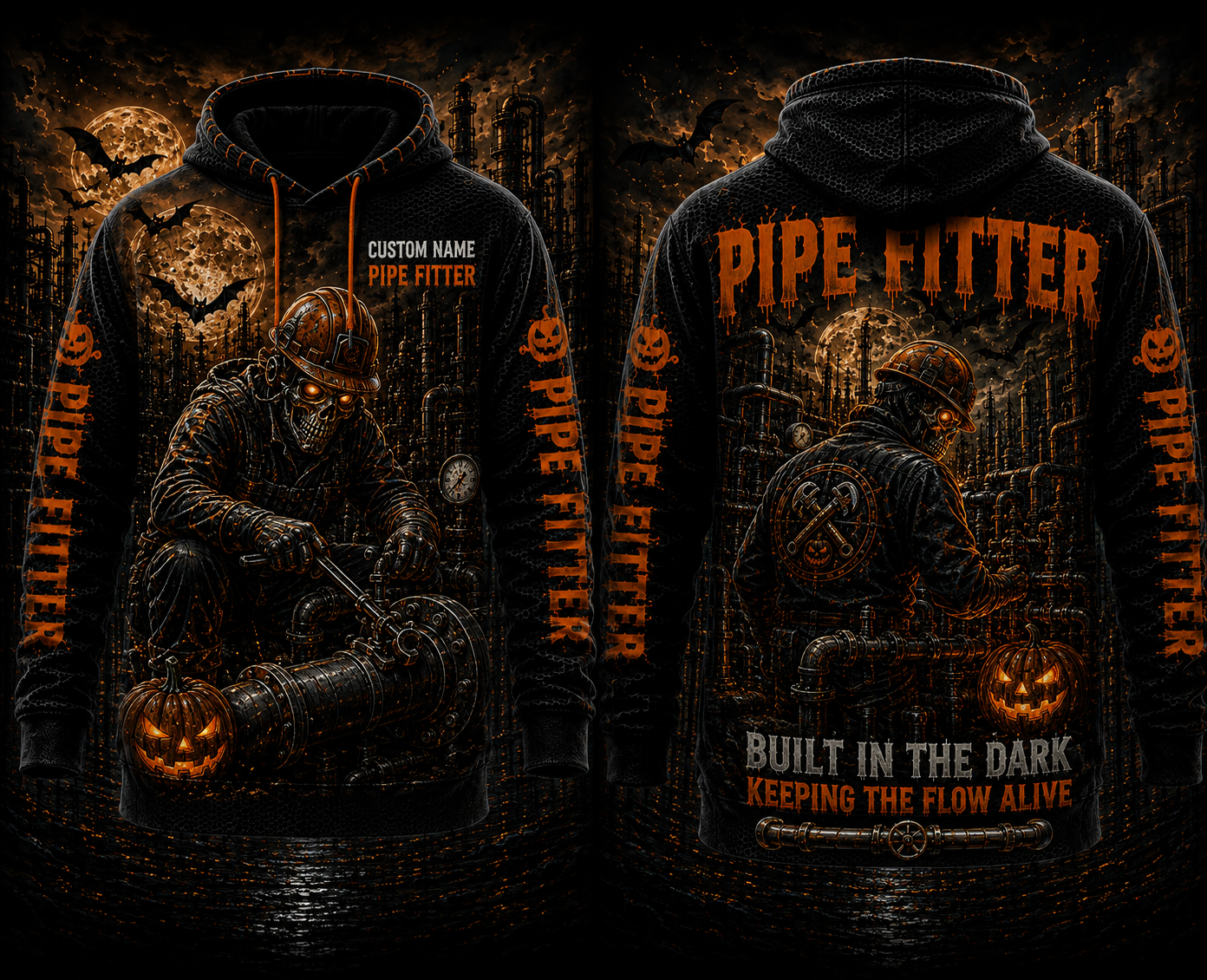 Custom Name Pipe Fitter Built In The Dark Keeping The Flow Alive Halloween 3D Hoodie
