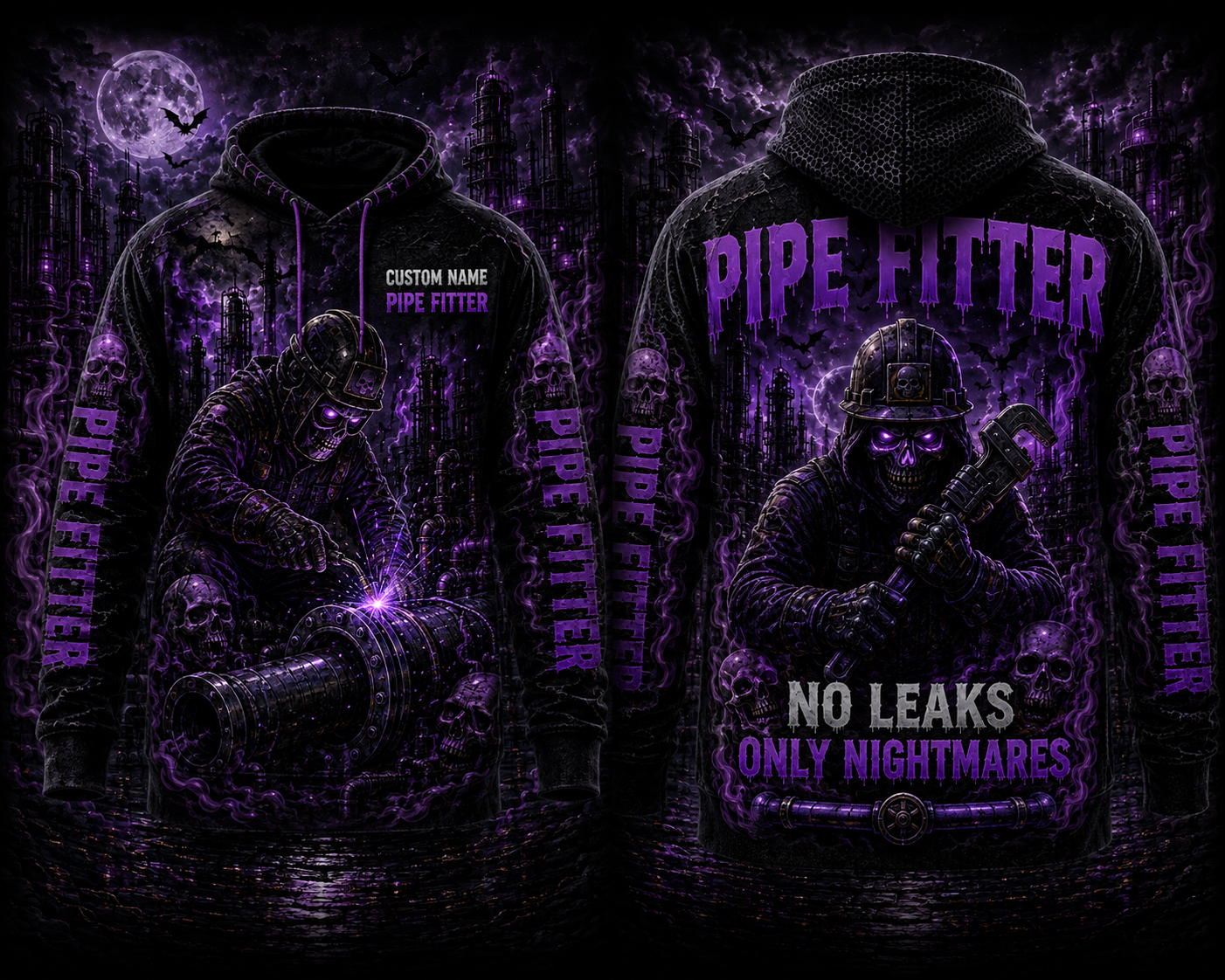Custom Name Pipe Fitter No Leaks Only Nightmares Halloween 3D Hoodie