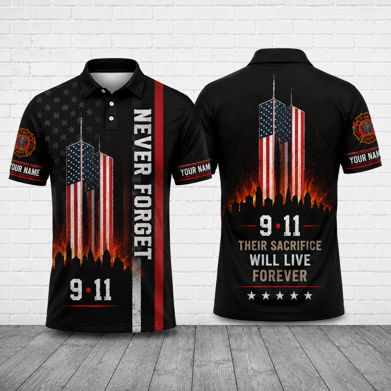 Custom Name Firefighter 9/11 Memorial Polo Shirt - Their Sacrifice Will Live Forever