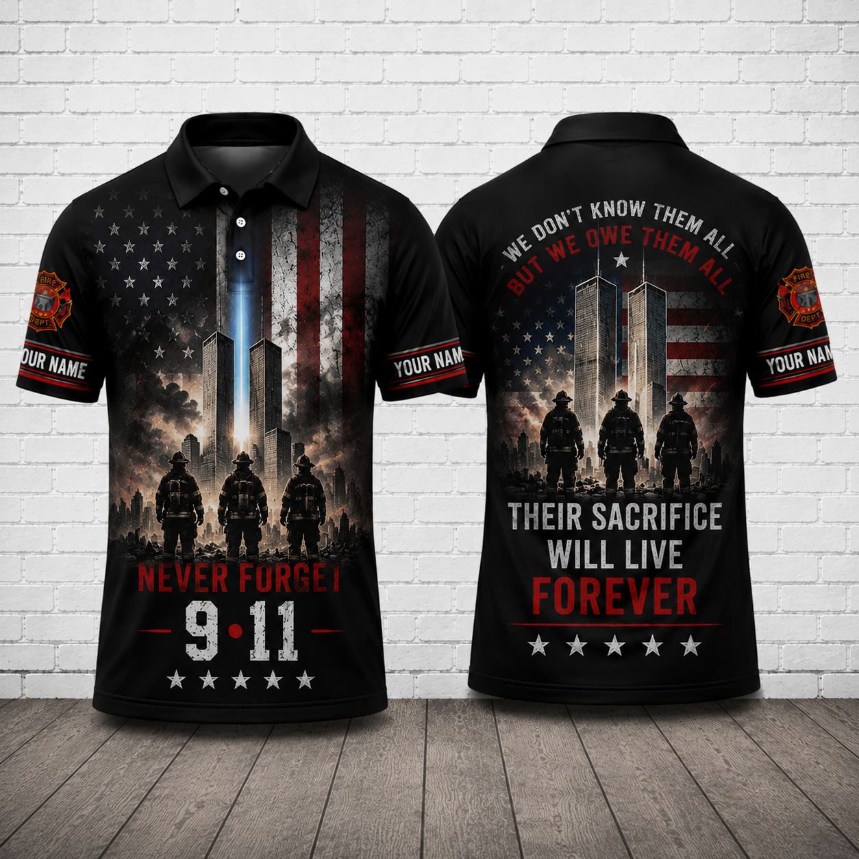 Custom Firefighter 9/11 Tribute Polo Shirt - We Owe Them All Memorial Gift
