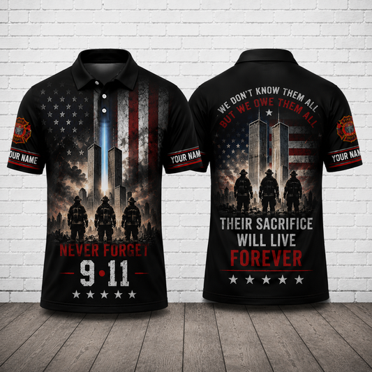 Custom Firefighter 9/11 Tribute Polo Shirt - We Owe Them All Memorial Gift