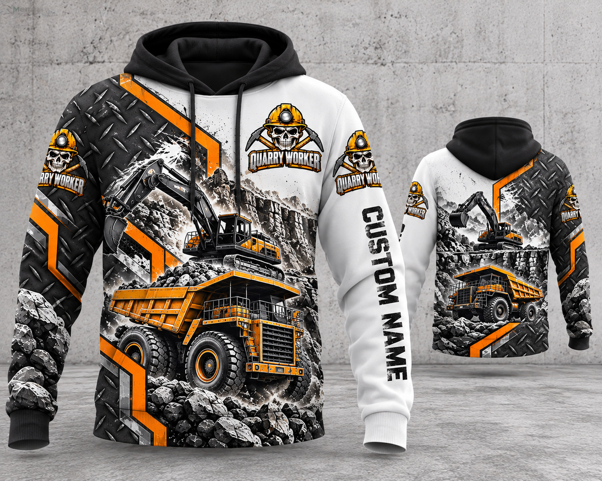 Personalized Quarry Worker Heavy Equipment 3D Hoodie - Excavator & Mining Haul Truck Design
