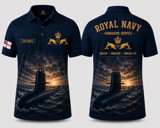Royal Navy Submarine Service Polo Shirt - Custom Name RN Silent Service Gift