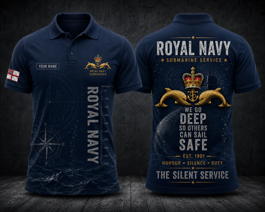 Custom Name Royal Navy Submarine Service Polo Shirt