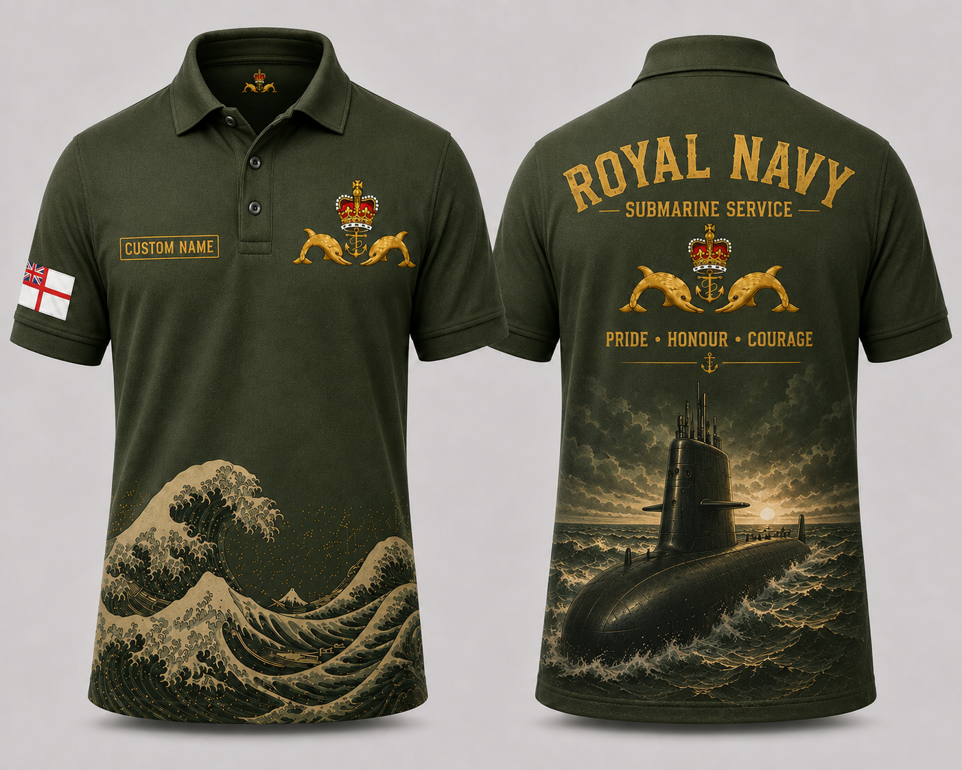Royal Navy Submarine Service Custom Name Polo Shirt - Silent Service Military Gift