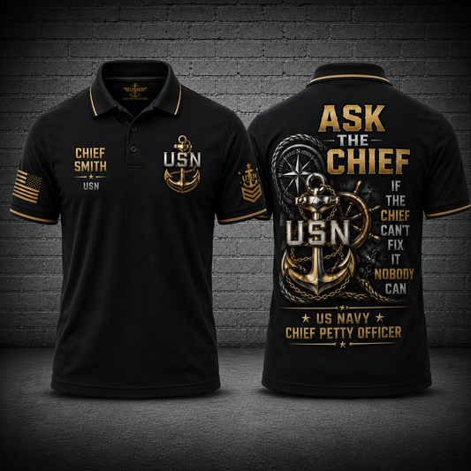 Custom Name Ask The Chief US Navy Chief Petty Officer Polo Shirt