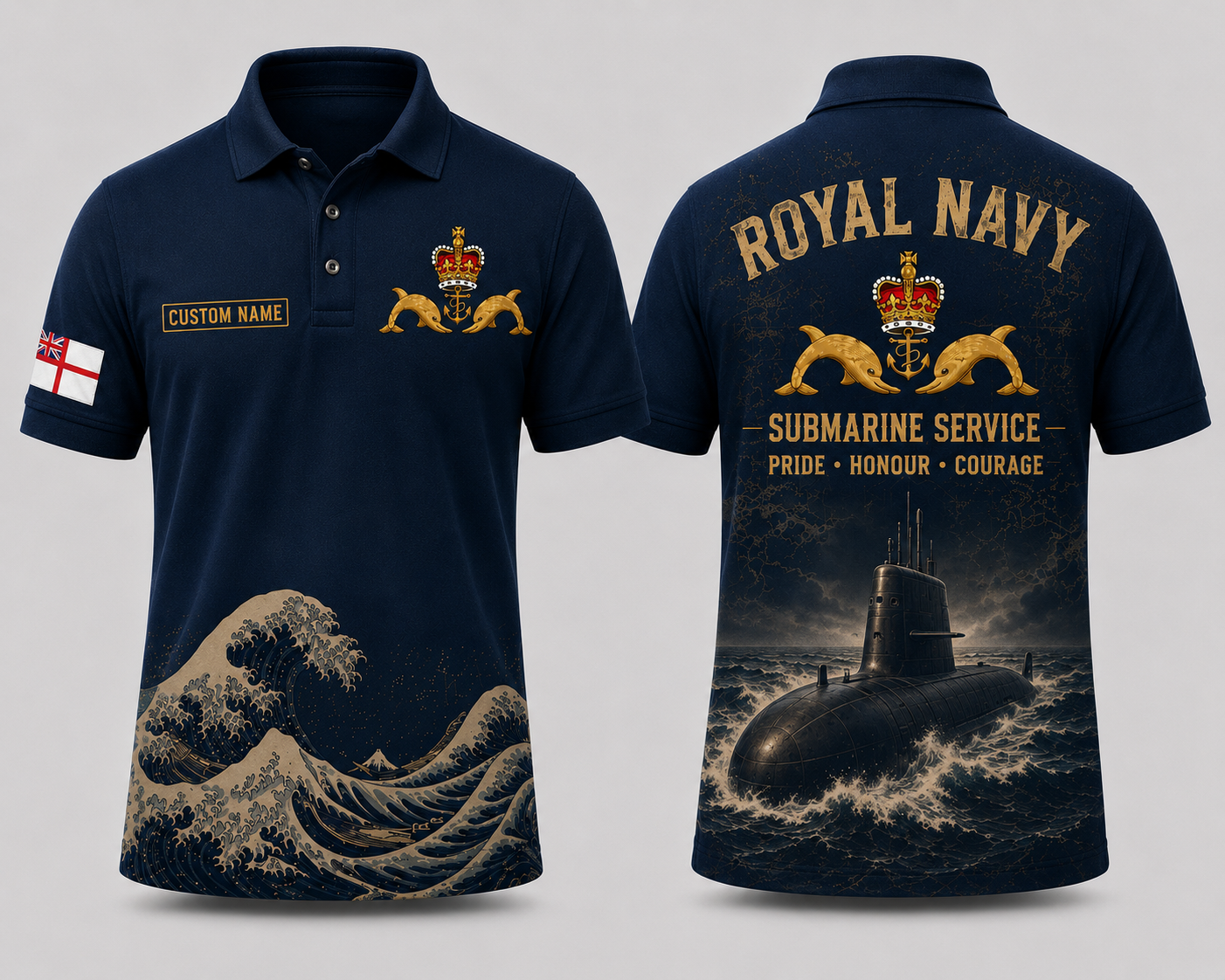 Royal Navy Submarine Service Custom Name Polo Shirt - Silent Service Military Gift