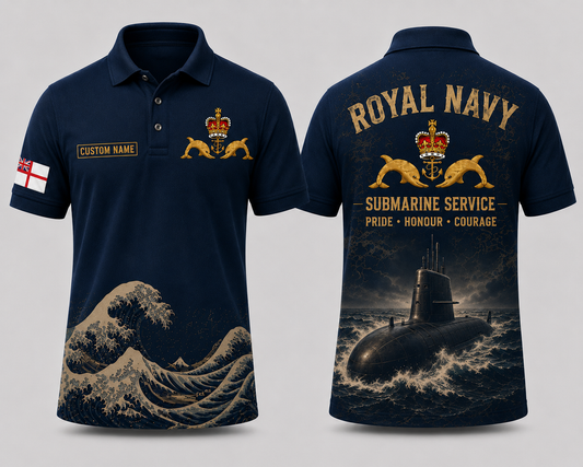 Royal Navy Submarine Service Custom Name Polo Shirt - Silent Service Military Gift