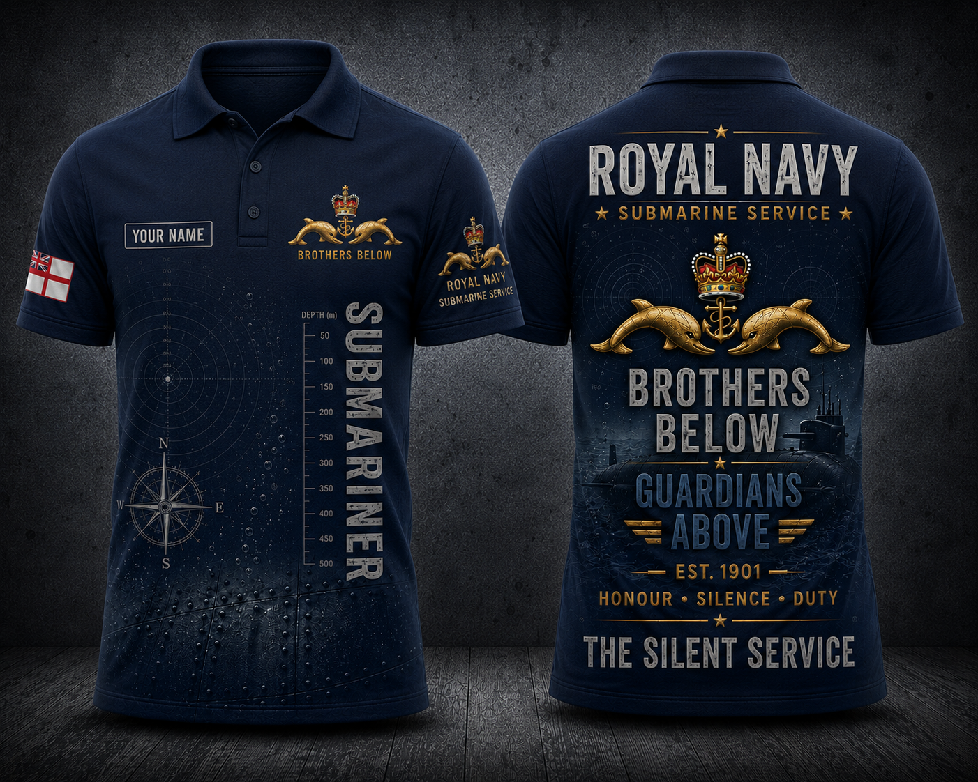 Custom Name Royal Navy Submariner Brothers Below Polo Shirt - The Silent Service