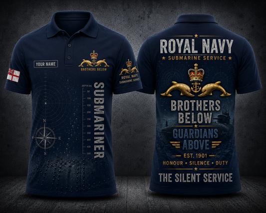 Custom Name Royal Navy Submariner Brothers Below Polo Shirt - The Silent Service