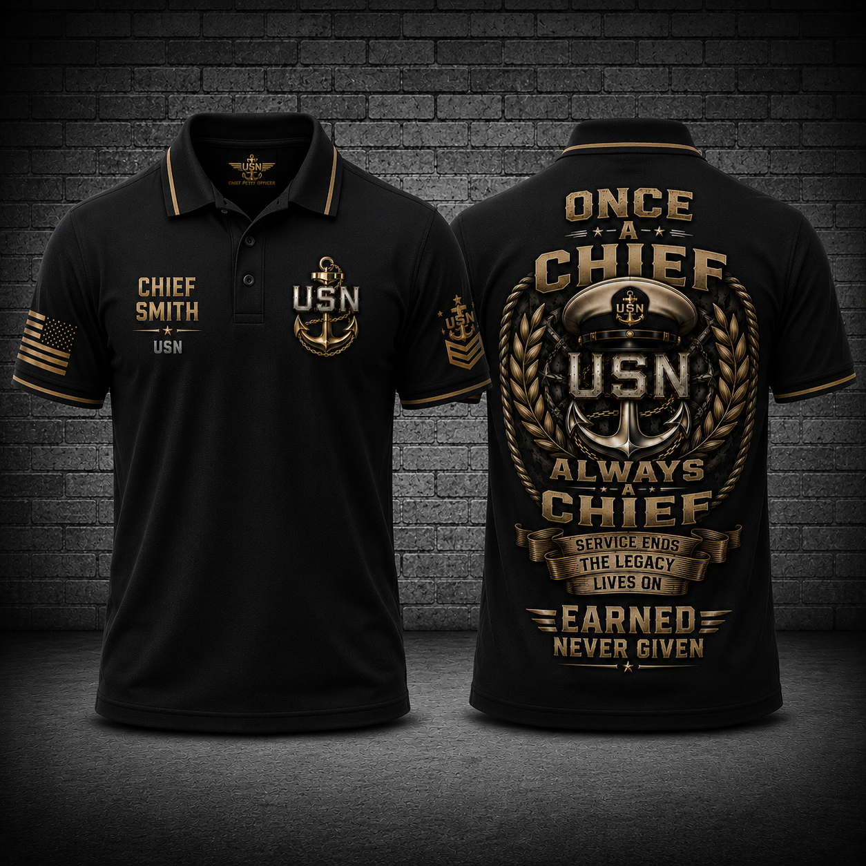 Custom Name Once A Chief Always A Chief Earned Never Given Polo Shirt