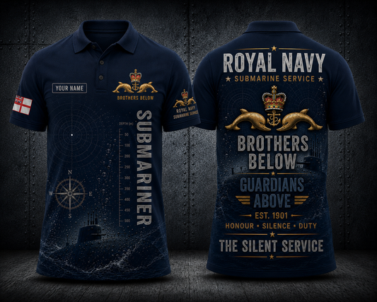 Custom Name Royal Navy Brothers Below Submariner Polo Shirt - Silent Service