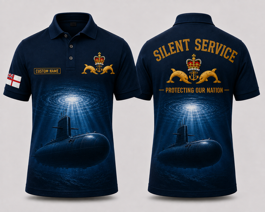 Silent Service Royal Navy Submarine Polo Shirt - Custom Name Military Gift