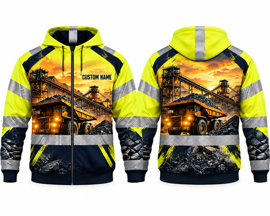 Personalized Coal Mining 3D Zip Hoodie - Heavy Equipment Operator