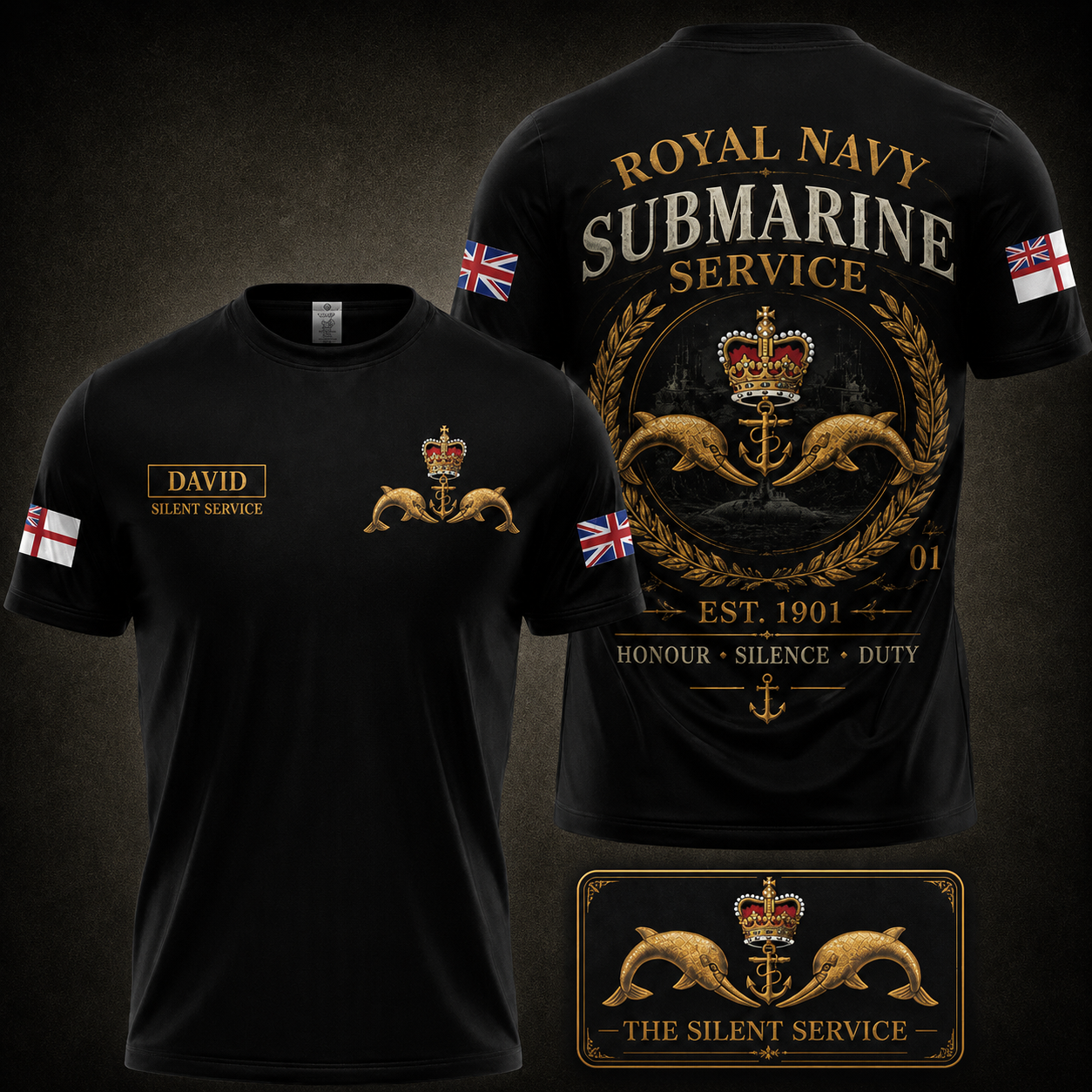 Royal Navy Submarine Service Est 1901 Honour Silence Duty Vintage Custom Name T-Shirt