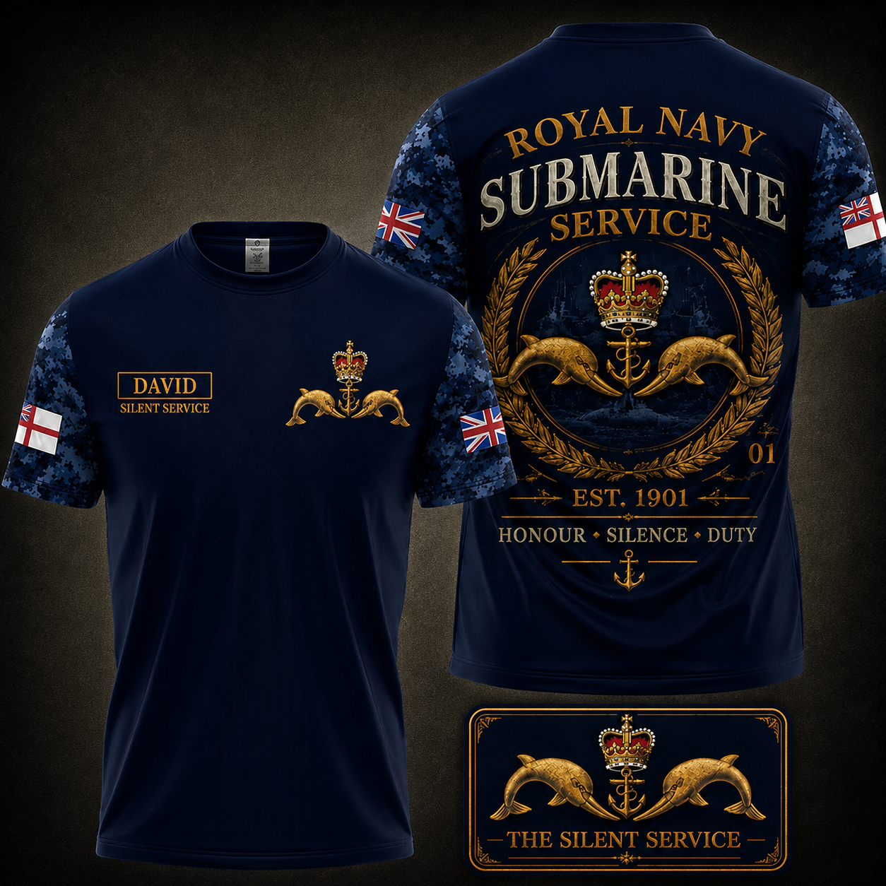 Royal Navy Submarine Service Est 1901 Honour Silence Duty Vintage Custom Name T-Shirt