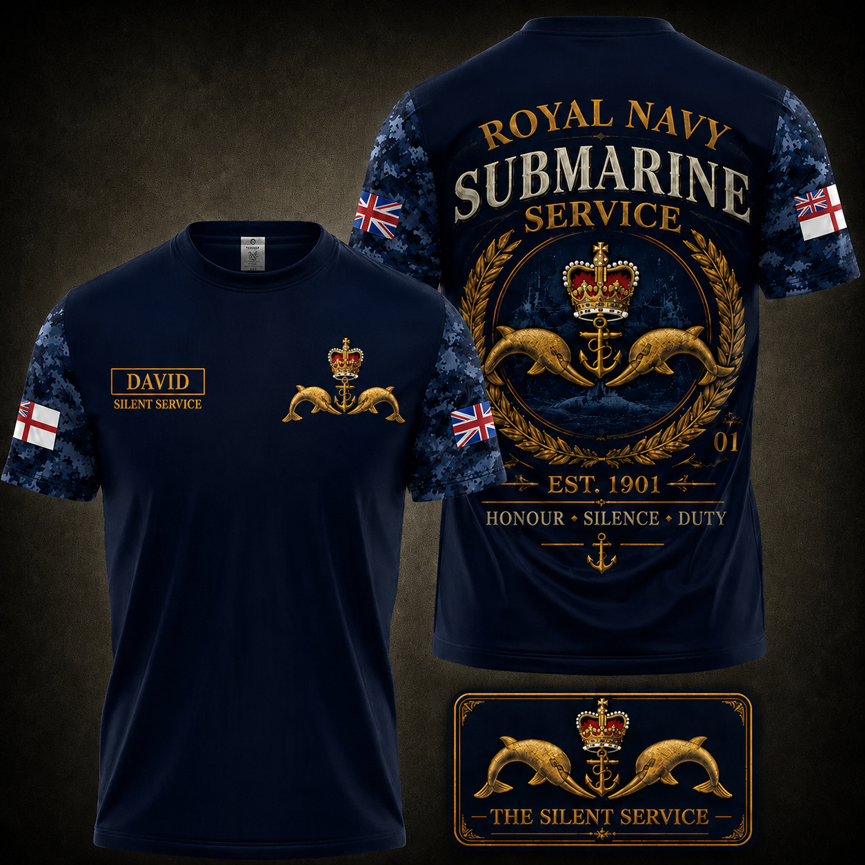 Royal Navy Submarine Service Est 1901 Honour Silence Duty Vintage Custom Name T-Shirt