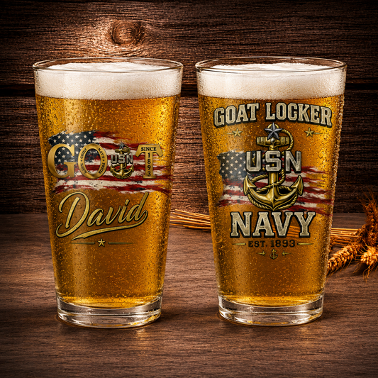 Custom Name US Navy Senior Chief GOAT Since 1893 16oz Pint Beer Glass