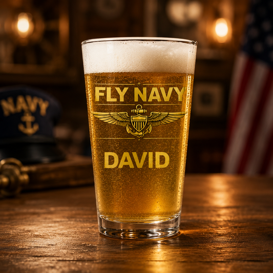 Custom Name FLY NAVY Naval Aviator 16oz Pint Beer Glass