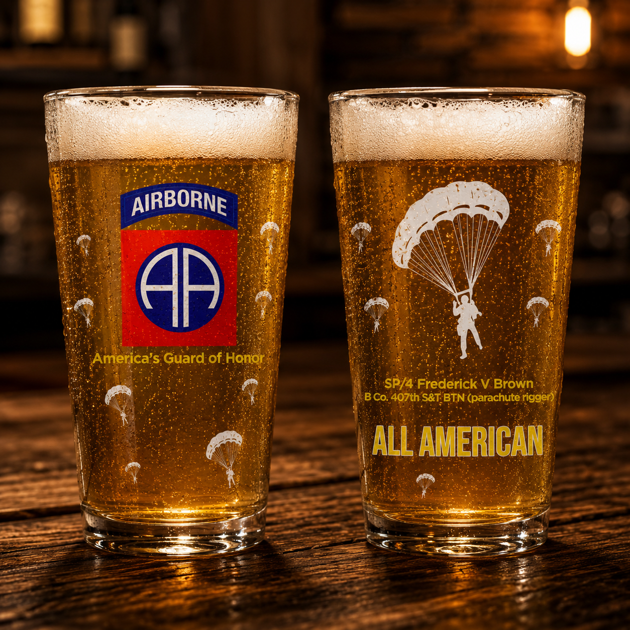 Custom Name, Rank & Unit US Army 82nd Airborne 16oz Pint Beer Glass