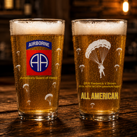 Custom Name, Rank & Unit US Army 82nd Airborne 16oz Pint Beer Glass