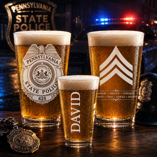 Custom Name, Number & rank  Pennsylvania State Police 16oz Pint Beer Glass