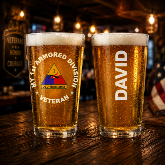 Custom Name US Army 1st Armored Old Ironsides 16oz Pint Beer Glass