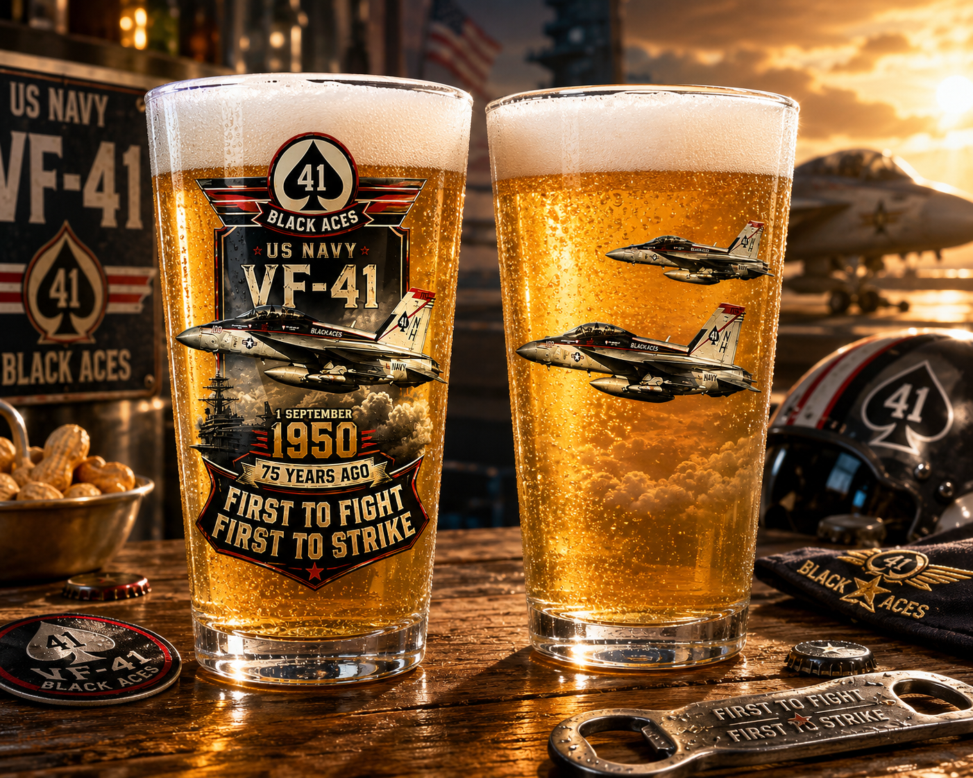 US Navy VF-41 "Black Aces" F/A-18F 16oz Pint Beer Glass