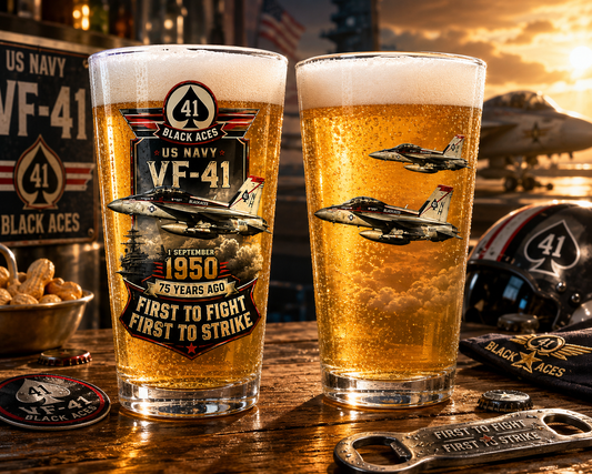 US Navy VF-41 "Black Aces" F/A-18F 16oz Pint Beer Glass