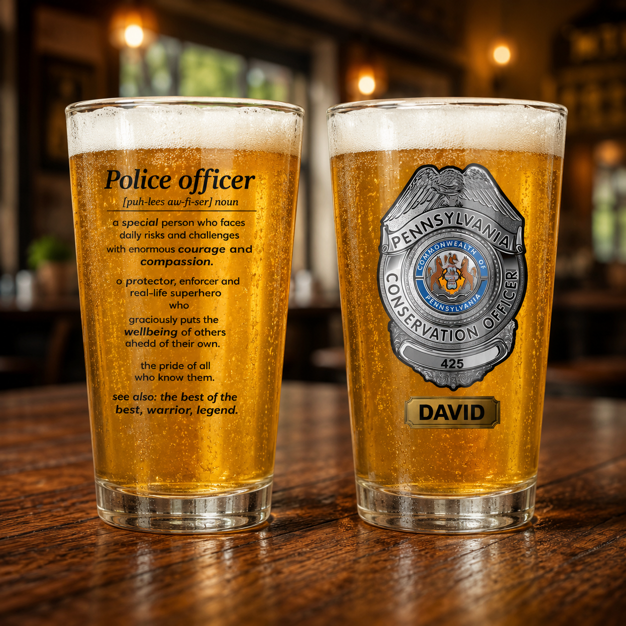 Custom Name, Rank And Number  Pennsylvania State Police 16oz Pint Beer Glass