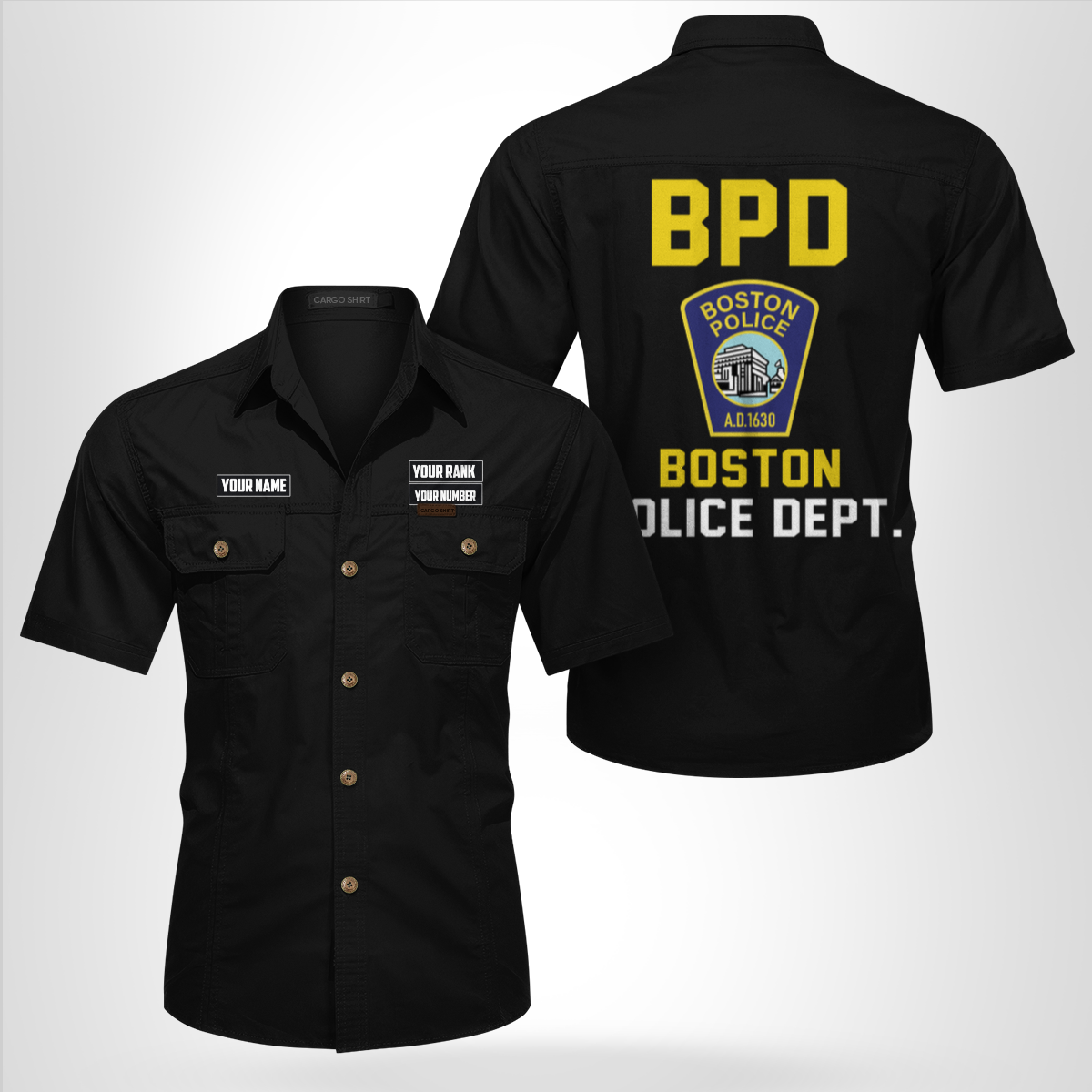 Custom Name, Rank And Number Boston, Massachusetts, Boston Police Department Cotton cargo shirt