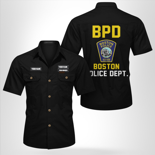 Custom Name, Rank And Number Boston, Massachusetts, Boston Police Department Cotton cargo shirt