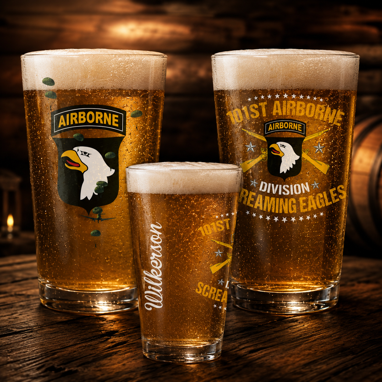 Custom Name US Army 101st Airborne Division 16oz Pint Beer Glass